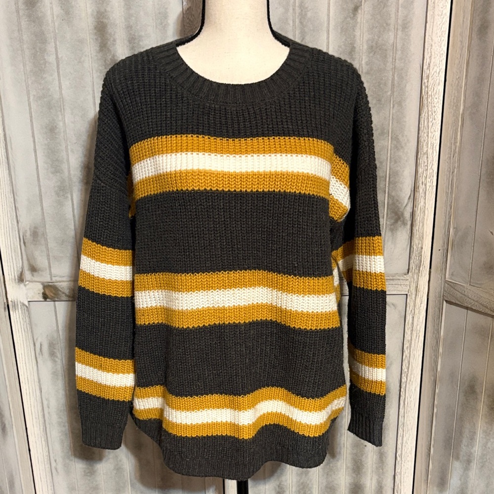 SO Women's Charcoal and Mustard Striped Sweater